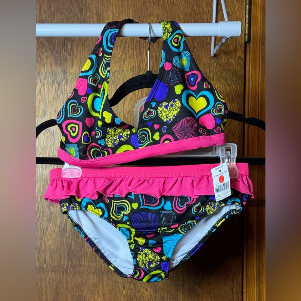 2 Girls Extremely Me‎ Colorful Heart Print Bikinis - 10/12 & 14/16